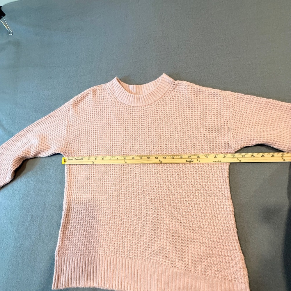 American Eagle Pink Waffle Knit Crew Neck Long Sleeve Sweater Size S - Picture 13 of 14
